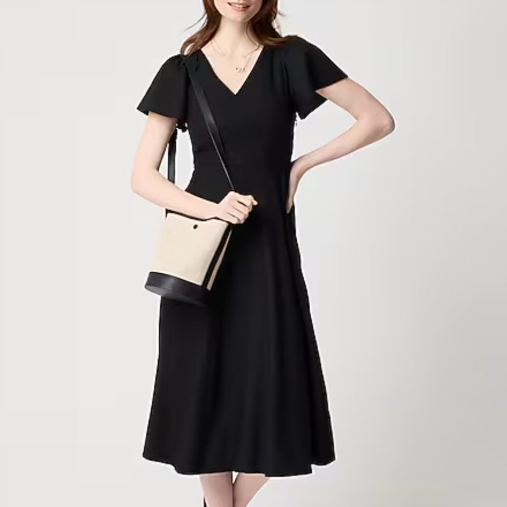 NEW Linen-blend midi dress size 14 black